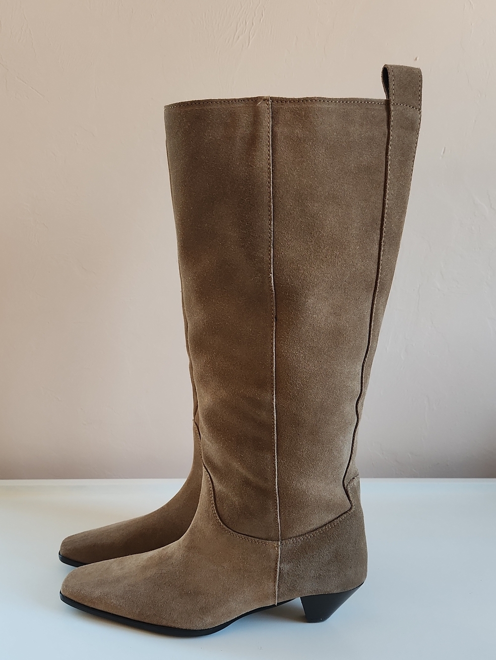 ASOS DESIGN Catch Suede Pull-On Knee High Boots Camel Tan Size 8 / EU 39 NWT